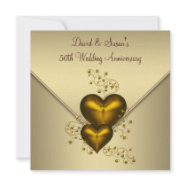 Gold Hearts Elegant Gold 50th Wedding Anniversary Personalized Invitations