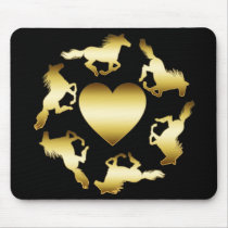 GOLD HORSES RING MOUSE PAD