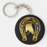 GOLD HORSESHOE AND HORSE HEAD KEY CHAIN
