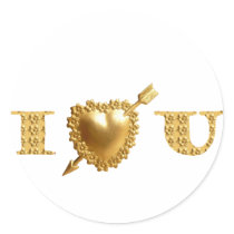 Gold I Love You - I HEART U Round Sticker