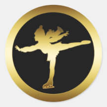 GOLD ICE SKATER ROUND STICKER