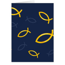 Gold Ichthus Pattern on Navy Blue Background Greeting Card