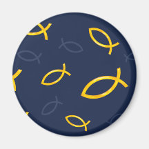 Gold Ichthus Pattern on Navy Blue Background Fridge Magnet