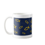 Gold Ichthus Pattern on Navy Blue Background Mug