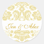 Gold Ivory Bride Groom Damask Wedding Seal Sticker