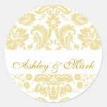 Gold Ivory Bride Groom Damask Wedding Sticker