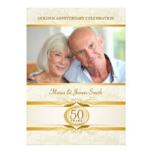 Gold & Ivory Damask 50th Anniversary Invitations