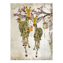 Gold & Jade Giraffes Cherry Blossom Invitation