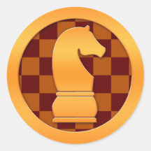 Gold Knight Chess Piece Round Stickers