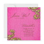 Gold Leaf Salon Elegant Damask Open House Pink invitations