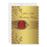 Gold Leaves Red Jewel Womans 50th Birthday Party invitations