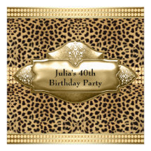 Gold Leopard Womans 40th Birthday Party Custom Invite