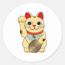 Gold Maneki Neko Round Sticker