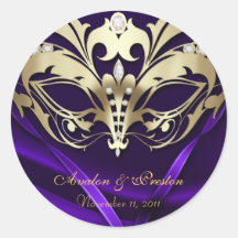 Gold Masquerade Purple Wedding Sticker