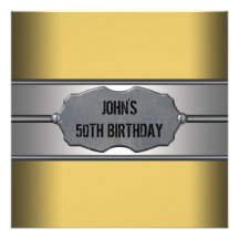 Gold Metal Mans 50th Birthday Party Personalized Announcements