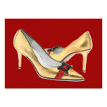 Gold Metallic Pumps with Red Crocodile Personalized Invitation