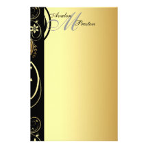 Gold Monogram Floral Scroll Wedding Stationary Personalized Stationery