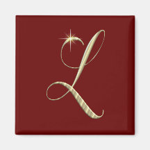 Gold Monogram Initial L Fridge Magnet