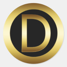 GOLD MONOGRAM LETTER D ROUND STICKER