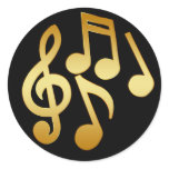 GOLD MUSIC NOTES ROUND STICKER