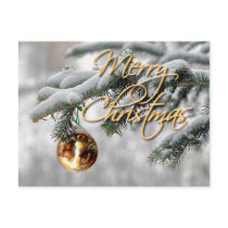 GOLD ORNAMENT & FIR BOUGH by SHARON SHARPE Postcard