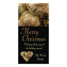 Gold Ornaments Holiday Card Photo Greeting Card