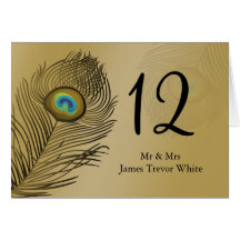 gold peacock wedding table seating card