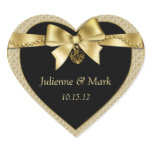 Gold Pearls Ribbon on Black Heart Stickers