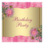 Gold Pink Dahlia Womans Birthday Party Custom Invite
