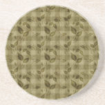 Gold Plaid Leaves Flourish Beverage Coasters