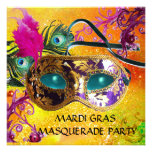GOLD PURPLE DAMASK FEATHER MASK Masquerade Party Custom Invites