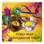 GOLD PURPLE DAMASK FEATHER MASK Masquerade Party Announcements