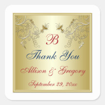 Gold, Red, Blue Monogram Wedding Favour Sticker