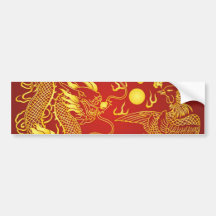 Gold Red Dragon Phoenix Chinese Wedding Favour Bumper Sticker