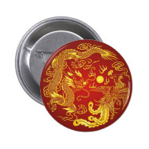 Gold Red Dragon Phoenix Chinese Wedding Favour Pins