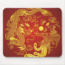 Gold Red Dragon Phoenix Chinese Wedding Favour Mousepad