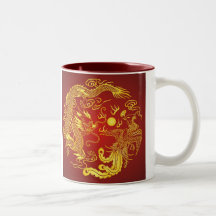 Gold Red Dragon Phoenix Chinese Wedding Favour Coffee Mug