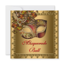 Gold Red Mask Gold Red Masquerade Party Personalised Invitation