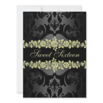 Gold Rose Sweet16 Damask Birthday Invite