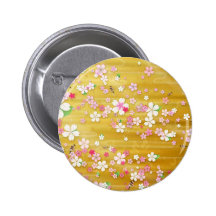 Gold Sakura Kimono - Japanese Design Pinback Buttons