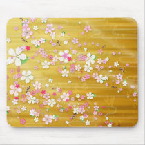 Gold Sakura Kimono - Japanese Design Mouse Pads