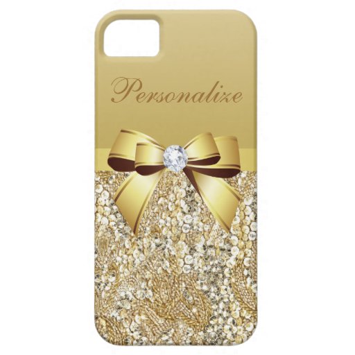 Gold Sequins, Bow  Diamond Personalised iPhone 5 Cases