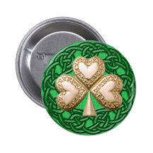 Gold Shamrock On Celtic Knots Button