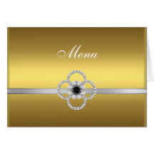 Gold Silver Diamond Black Jewel Menu Note Card