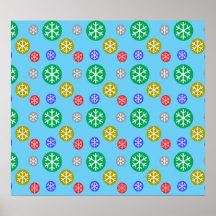 Gold silver red green snowflakes on blue print