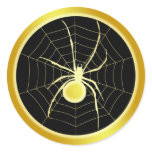 GOLD SPIDER AND WEB ROUND STICKERS