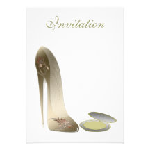 Gold Stiletto Shoe Art and Compact Invitation