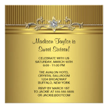 Gold Sweet 16 Birthday Party Personalised Invites