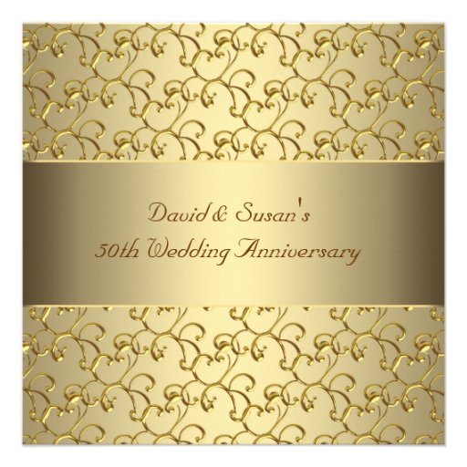 Gold Swirls Gold 50th Wedding Anniversary Party Personalized Announcements