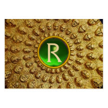 GOLD THRACIAN DISC MONOGRAM  Green Emerald Gem Business Card Templates